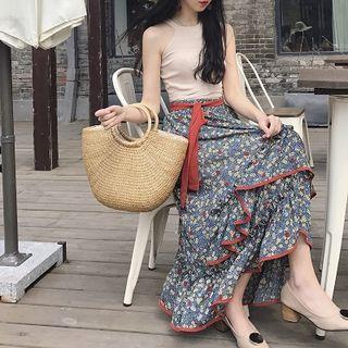 Floral Ruffle High-waist Skirt