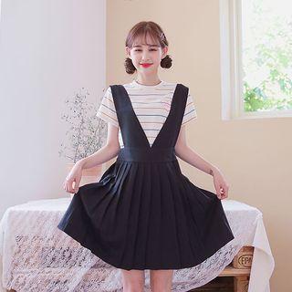 V-neck Pleated Jumper Skirt