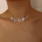 Rhinestone Lettering Necklace Silver - One Size