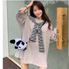 3/4-sleeve Crew-neck T-shirt / Striped Cape