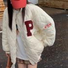 Oversized Argyle Long-sleeve Baseball Jacket