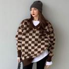 Plaid Sweater Coffee & Beige - One Size