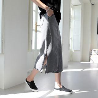 Double-button Long Denim Skirt