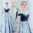 Off-shoulder Velvet A-line Evening Gown