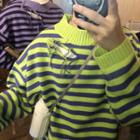 Mock Neck Ripped Striped Sweater