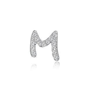 Left Right Accessory - 9k White Gold Initial M Pave Diamond Single Stud Earring (0.03cttw)