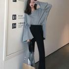 Long-sleeve Cut Out T-shirt / Bell-bottom Pants