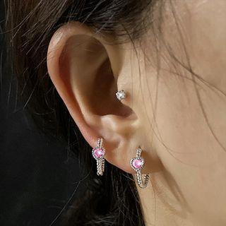 Rhinestone Sterling Silver Hoop Earring (various Designs) 1 Pair - 925 Sterling Silver - Silver - One Size