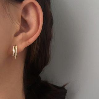 Layered 925 Sterling Silver Open Hoop Earring 1 Pair - Gold - One Size