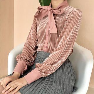 Bow Velvet Long-sleeve Blouse