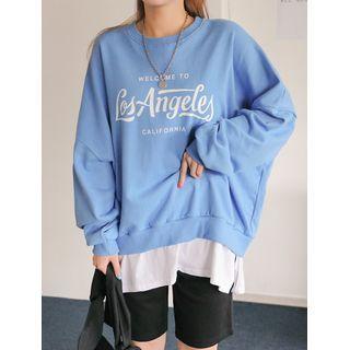 Letter Layered-hem Oversized Sweatshirt