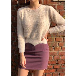 Faux-pearl Fluffy Sweater
