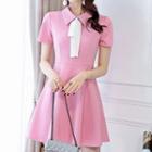 Neck Tie Collared Short Sleeve Dress