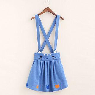 Short Sleeve Cat Printed Dress One Size