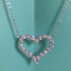 925 Sterling Silver Rhinestone Heart Pendant Necklace Silver Platinum Plating - One Size