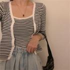 Set: Striped Knit Camisole Top + Cardigan