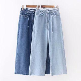 Drawstring Wide-leg Denim Pants