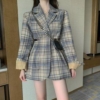 Plaid Single-breasted Cutout Blazer As Shown In Figure - One Size