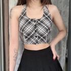 Halter Plaid Crop Tank Top