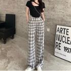 Plaid High-waist Wide-leg Pants / Short-sleeve T-shirt