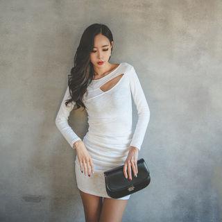 Cutout-front Shirred Bodycon Dress
