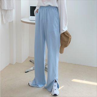 Side-slit Wide-leg Pants Blue - One Size