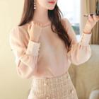 Balloon-sleeve Buttoned Textured Blouse