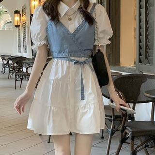 Denim Camisole Top / Short-sleeve Mini Shirtdress