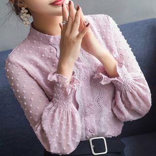 Flared-cuff Dotted Blouse