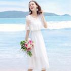 Lace Trim Short-sleeve Midi A-line Dress