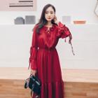 Bow Detail Flared-sleeve Midi A-line Dress