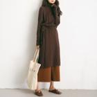 Long-sleeve Drawstring Waist Sweater Dress