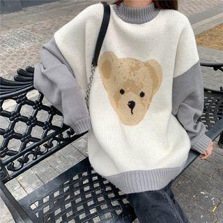 Loose-fit Long-sleeve Bear-print Top As Shown In Figure - One Size