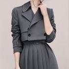 Set: Plain Cropped Blazer + Pleated Midi A-line Skirt