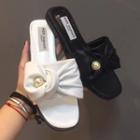 Faux Pearl Bow Accent Slide Sandals