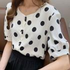 Dotted Short-sleeve Buttoned Chiffon Blouse