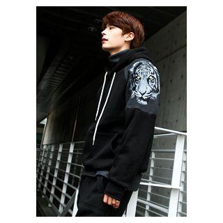 Hooded Tiger Print Brushed-fleece Lined Pullover