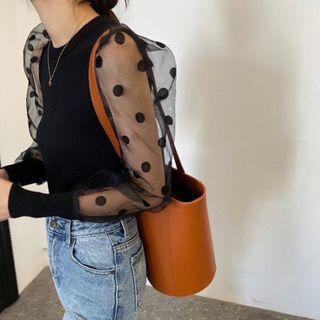 Dotted Mesh Sleeve Knit Top