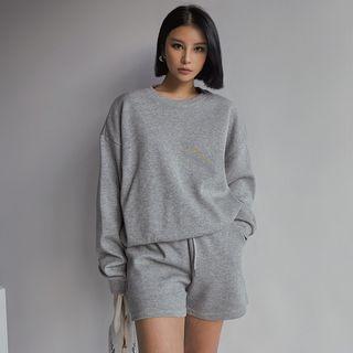 Set: Long-sleeve Loose Sweatshirt + Drawcord Shorts