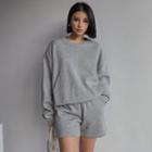 Set: Long-sleeve Loose Sweatshirt + Drawcord Shorts