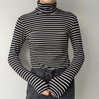 Turtleneck Striped Long-sleeve T-shirt