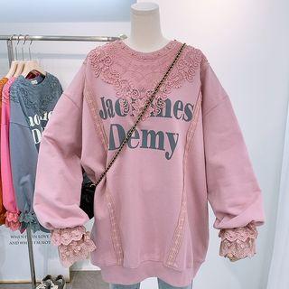 Long-sleeve Lace-trim Letter Sweatshirt