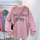 Long-sleeve Lace-trim Letter Sweatshirt
