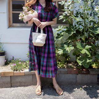 Plaid Maxi Dress Pink - One Size