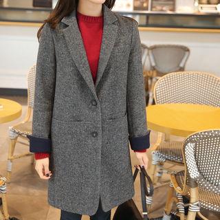 Notched-lapel Contrast-cuff Wool Blend Coat