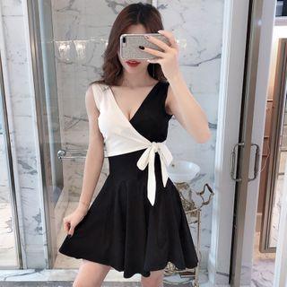 Sleeveless Two Tone A-line Dress