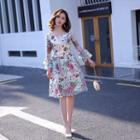 Long-sleeve Floral A-line Party Dress