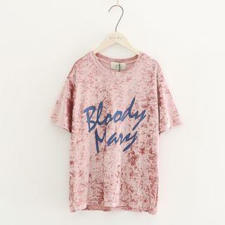 Lettering Short-sleeve Velvet T-shirt