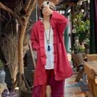 Button Up Shirt Jacket Light Red - One Size