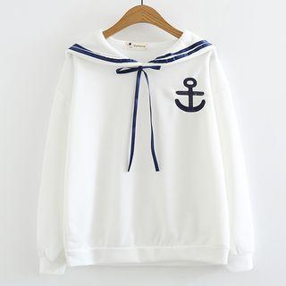 Anchor Embroidered Sailor Collar Sweatshirt